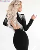 Urban Sexy Dresses Casual Women White Black Sparkly Backss Diamond Tassel Vestido Bandage Dress Long Seve Bodycon Club Evening Party Mini h