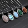 Oval Natural Stone Pendant Necklace Abalone Shell Agate Opal Link Chains Healing Crystals Stone Necklace For Women Jewelry