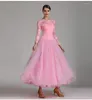 Stage Wear Standaard Ballroom Dance Jurken Volwassen Elegante Pink Lace Waltz Competitie Dancing Rok Lady's Tango -jurk