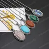 Oval Natural Stone Pendant Necklace Abalone Shell Agate Opal Link Chains Healing Crystals Stone Necklace For Women Jewelry