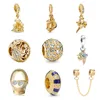 925 argento Fit Pandora Charms originali Ciondolo fai-da-te da donna Bracciali perline Etnico Vintage Gold Charm Beads