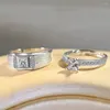 Anéis de casamento 1 par de quatro garras escovadas de cobre com fosco de arco de prata ajustável Anel aberto Jóias de jóias para os dedos no atacado