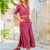 Abiti casual Elegante colletto rovesciato da donna Spacco maniche lunghe Stampa Abiti da donna Abito a metà polpaccio Taglie forti 5XL