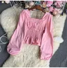 Blusas femininas manga bafada camisa branca de longa colheita longa feminina corset blusa outono roupas de inverno blusas mujer de moda 2023 coreano rosa