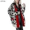 Kvinnors stickor Tees Midlength Sweater Jacket 2023 Autumn Winter Loose Leopard Print Fashion Sticked Cardigan and Leather 230317