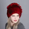 Gorros Beanie/Gorras de calavera Flores de piel a rayas Moda para niñas Gorros gruesos casuales Invierno Otoño Mujeres Sombrero de punto Real con