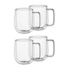 Muggar Double Wall Glass Coffee Tea Cups Set of 4 Thermal Isolated and No Condensation With Wide Handle (300 ml)