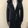 Misto lana da donna Moda Inverno Autunno Donna Parka Cappotto lungo nero con collo in pelliccia Trench 3xl Abrigos Mujer Elegantes Capo