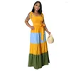 Ethnische Kleidung ärmellose Halfter sexy Rückenless Langes Kleid Frauen Sommerfarbe passende Riemchen Taille Kleider Mode Strandstil Afrikaner