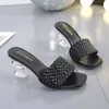 Slipare sommarväv Crystal Heel Kvinnors tofflor Öppna tå glider avslappnade damskor Slip On Beach Sexiga pumpar Muller Storlek 35-41 Z0317