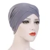 Women Turban Hat Solid Color Muslim Hijab Cotton Inner Hijab Hats Ladies Islamic Cross Headband African Trendy Head Wraps HCS218