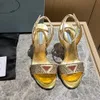 Kvinnans sommar klackar sandaler 2023 Gladiator bröllop klackade vandring sandal runway promenad klack fest flickor skor slingback cutout öppen tå sko