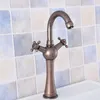 Rubinetti da cucina Roma Rame rosso Montaggio su ponte Rubinetto per lavabo da bagno Rubinetto per lavabo in ottone massiccio antico Miscelatore per acqua fredda Rubinetti per acqua Doppia maniglia 2sf629