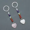 Porte-clés en pierre de cristaux naturels, en acier inoxydable, Quartz Rose, Agate, pendentif cœur, cristal Reiki, décor de sac à main