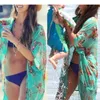 Women's Blouses Women Beach Blouse Cover Up Ladies Sun Protection Clothing Boho Tunic Kimono Green Fringed Shawl Chiffon Shirt