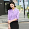 Blusas femininas meia manga elegante estilos de moda roxa camisas para mulheres trabalhos comerciais vestem roupas de escritório de escritório