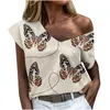 Camisetas femininas T-shirt feminino Summer 2023 Butterfly Print Loose Ladies Tops Feminino Pretty and Bloups Manga curta Y2K Top