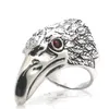 Anelli a grappolo da uomo in acciaio inossidabile 316L, punk gotico, motociclista, aquila, anello con occhio di pietra rossa