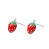 Studörhängen 925 Sterling Silver Earring Fashion Söt Tiny Sweet Little Strawberry Gift till Girls Kids Lady