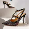 Flash Diamond Sandals o wysokim obcasie Summer Women Gladiator Nowa luksusowa marka Rivet Buty Designer 35--43 Rozmiar 10,5 cm
