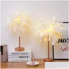 2016 Luci notturne Led Feather Shade Lampada da tavolo Lampada da tavolo Atmosphere Light Decorazioni natalizie Soft Pink Camera da letto Sala studio Drop Delivery Lighting I Dhwja