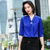 Blusas femininas meia manga elegante estilos de moda roxa camisas para mulheres trabalhos comerciais vestem roupas de escritório de escritório