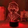 Nocne światła 3D Anime LED LED Bungo Bungo Psy Ranpo do dekoracji sypialni światło nocne urodziny