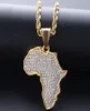 Hip Hop African Maps Full Drill Pendant Halsband 14KK Gold Plated Set Auger Crystal Rostfritt stål Neckla Mens Kvinnor smycken G9958655