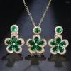 Серьги ожерелья наборы Canpel Luxury Emerald 18k золота с золотой модой Женщины свадебные кубические наборы зеленого камня циркона