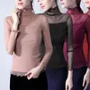 Kadın bluzları artı beden kadınlar seksi, şoförlü mesh gömlek bayanlar moda içi boş uzun kollu turtlenck ince streç üstler