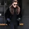 Men's Leather & Faux Real Fur Coat Winter Jacket Sheep Shearing Wool Raccoon Collar Luxury Mens Coats And Jackets 2023 EL811-1