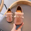 Flat Shoes Girls Leather 2023 Spring Autumn Korean Sweet Lace Princess Non Slip Soft Sole Single Fashion E498