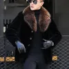 Men's Leather & Faux Real Fur Coat Winter Jacket Sheep Shearing Wool Raccoon Collar Luxury Mens Coats And Jackets 2023 EL811-1