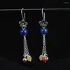 Kolczyki Dangle 925 Sterling Silver Flow Flow Long Women Retro Ethnic Lapis Lazuli Paeswax Agate Peads Lotus Drop EH173