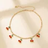 Necklace Earrings Set 2023 Fashion Cherry Pendant Bracelet Women Girls Crystal Rhinestone Thick Chain Choker Jewelry Wholesale Gift
