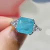 Eheringe Delicado Corte Cuadrado Lago Azul Verde Circn Anillo Nupcial Para Mujer Elegante Compromiso Boda Joyera Regalo