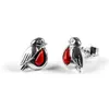 Stud Earrings Extra Tiny Coral Robin Studs Silvertone Bird Jewelry Nature Inspired For Women Girls "RED EAR SYNDROM"