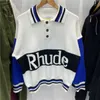 セーターrhudeセーターカジュアルコットン男性女性1 1ブルーホワイトパッチワークニットrhudeスウェットシャツ