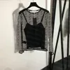 Sexy Mesh T Shirts Women Transparent T Shirt Long Sleeve Breathable Tee Designer Flocking Letter Tees