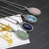 Oval Natural Stone Pendant Necklace Abalone Shell Agate Opal Link Chains Healing Crystals Stone Necklace For Women Jewelry