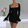 Casual Dresses Fashion Spring And Summer Women Sexy Spicy Girls Long Sleeve High Waist Open Backpack Hip Dress Transparent