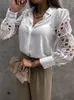 Camicette da donna Camicetta elegante in raso di pizzo Camicetta casual da donna a maniche lunghe con bottoni alla moda Camicia bianca Allentata Solido Primavera Autunno Top 2023
