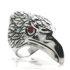 Anelli a grappolo da uomo in acciaio inossidabile 316L, punk gotico, motociclista, aquila, anello con occhio di pietra rossa
