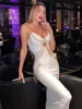 Casual Kleider Mode Lange Bandage Kleid Ärmellose Kette Perlen Zurück Split Cocktail Party Bodycon 2023 Frauen