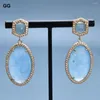 Dangle Küpeler Guaiguai Takı Doğal berrak mavi jades oval mücevher taş cz döşeli saplama kadınlar için sevimli