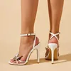 Topkwaliteit ontwerpers dames sandalen boog jurk schoenen kristallen sandaal hakken crysta buckle feest trouwjurk schoenen hak sexy jurk schoenen met doos