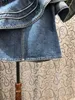 Kvinnors blusar av hög kvalitet denim toppar 2023 sommar mode damer sexig en axel ruffle deco casual short hylsa jeans bomull