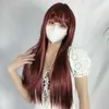 Japanese And Korean Color Wig Female Wine Red Long Straight Hair Bangs Dyed