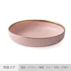 Bowls Pink Ceramic Matte Breakfast Plate Household Bowl And Set With Golden Rim Nordic Western Restaurant High-end Tableware