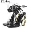 Sexy enkel kruisband sandalen vrouwen zomer banket mode open teen club stripper ontwerp fretwork hakken dames schoenen 230306